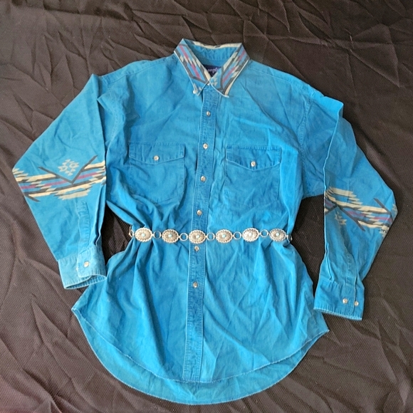 Wrangler Shirts Vintage Mens Wrangler Aztec 9s Button Down Western